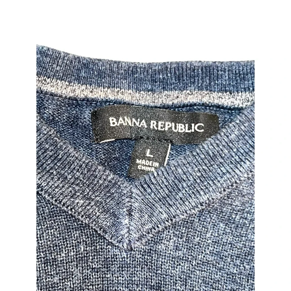 Banana Republic Sweater Mens Large Blue Long Sleeve V Neck‎ 100% Cotton
